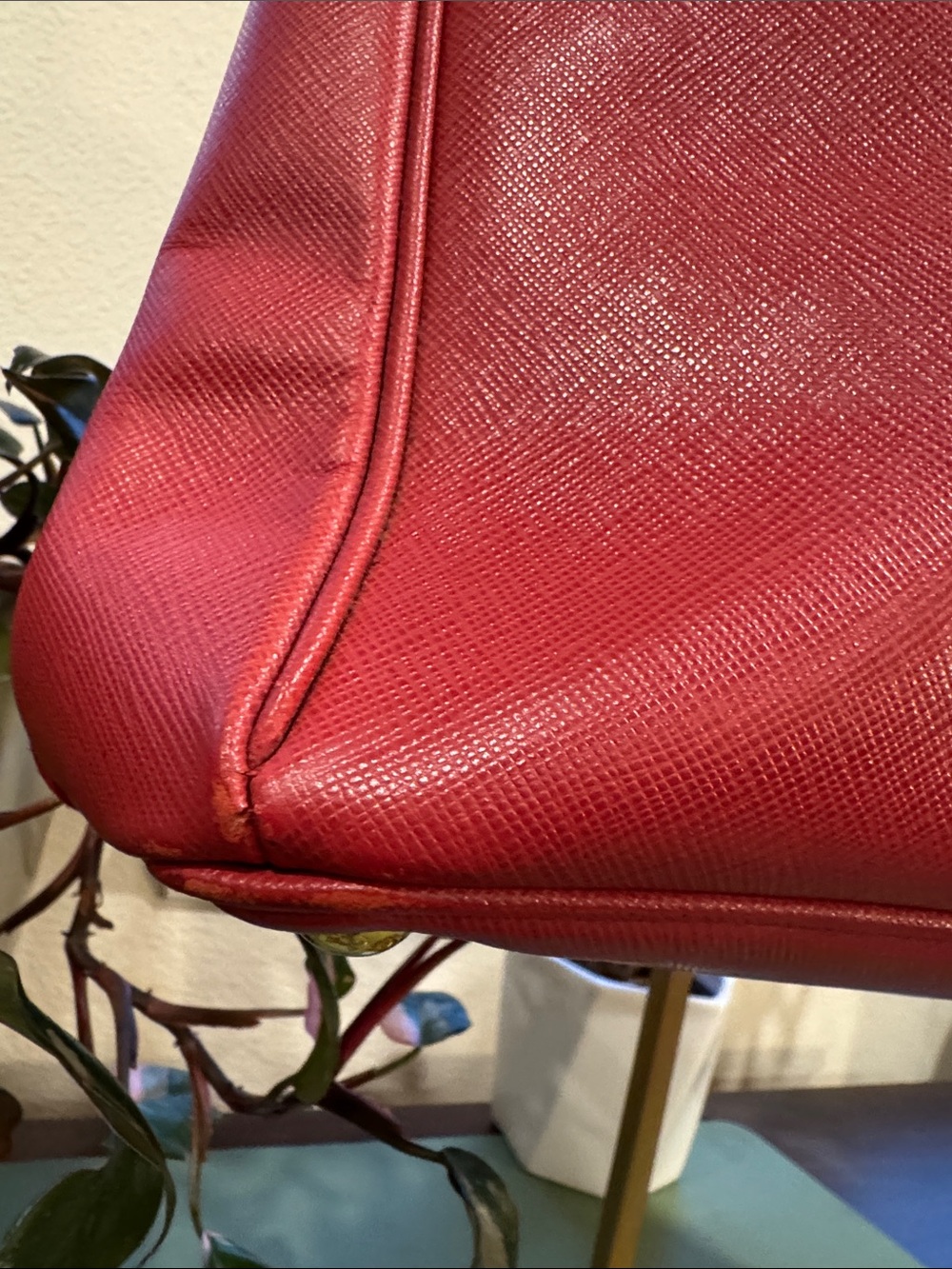Prada Cherry Red Saffiano Tote with Gold Accents - Picture 8 of 14